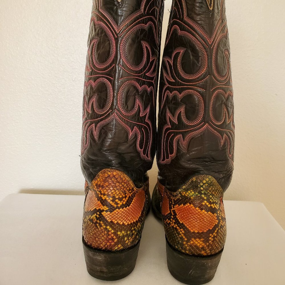 Anaconda 7 1/2 painted green yellow orange black western cowboy boots snakeskin - Picture 9 of 10